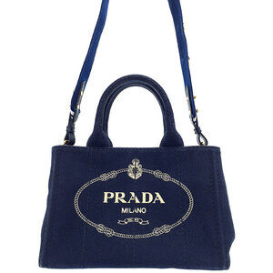 Prada Canapa Tote canvas handbag top handles 2way Blue